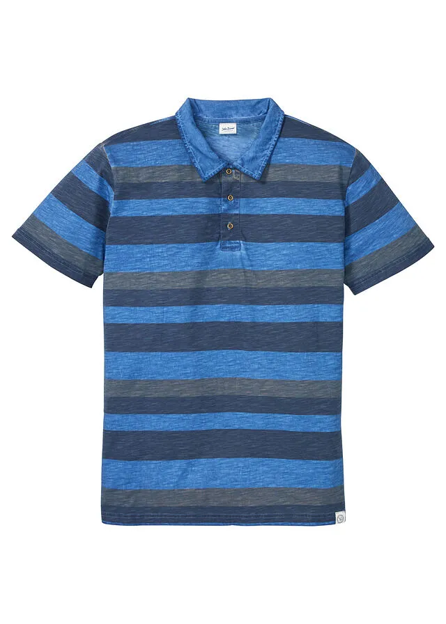 CAMISETA DE TIPO POLO AZUL OSCURONARANJA MATE DE RAYAS HORIZONTALES