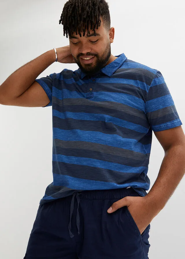 CAMISETA DE TIPO POLO AZUL OSCURONARANJA MATE DE RAYAS HORIZONTALES