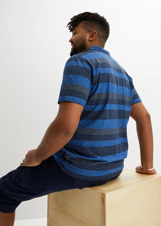 CAMISETA DE TIPO POLO AZUL OSCURONARANJA MATE DE RAYAS HORIZONTALES