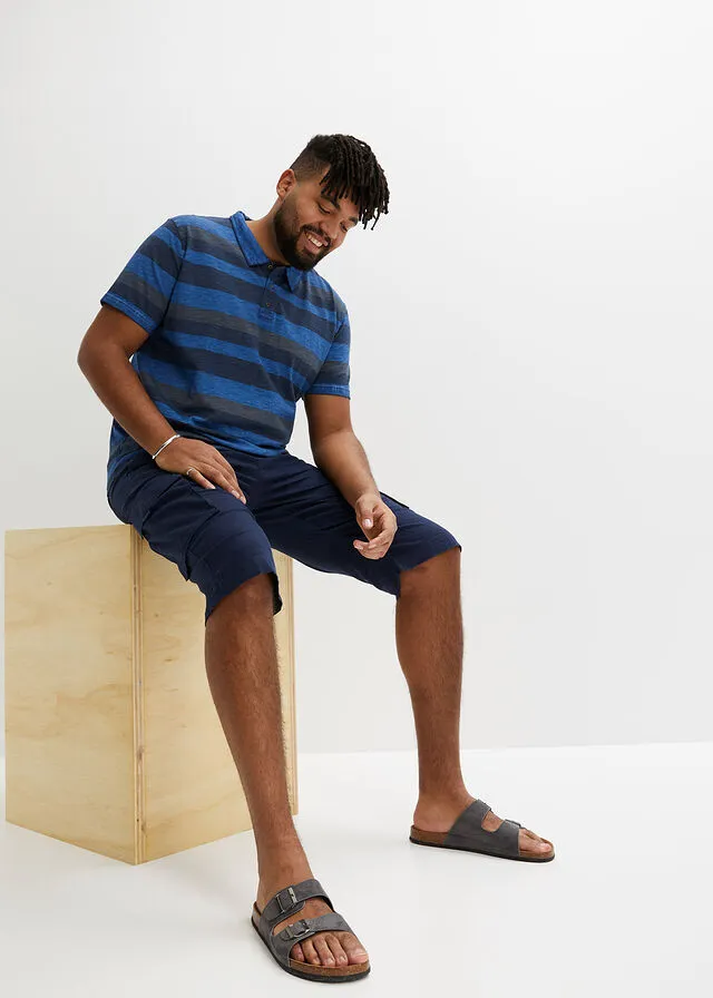CAMISETA DE TIPO POLO AZUL OSCURONARANJA MATE DE RAYAS HORIZONTALES