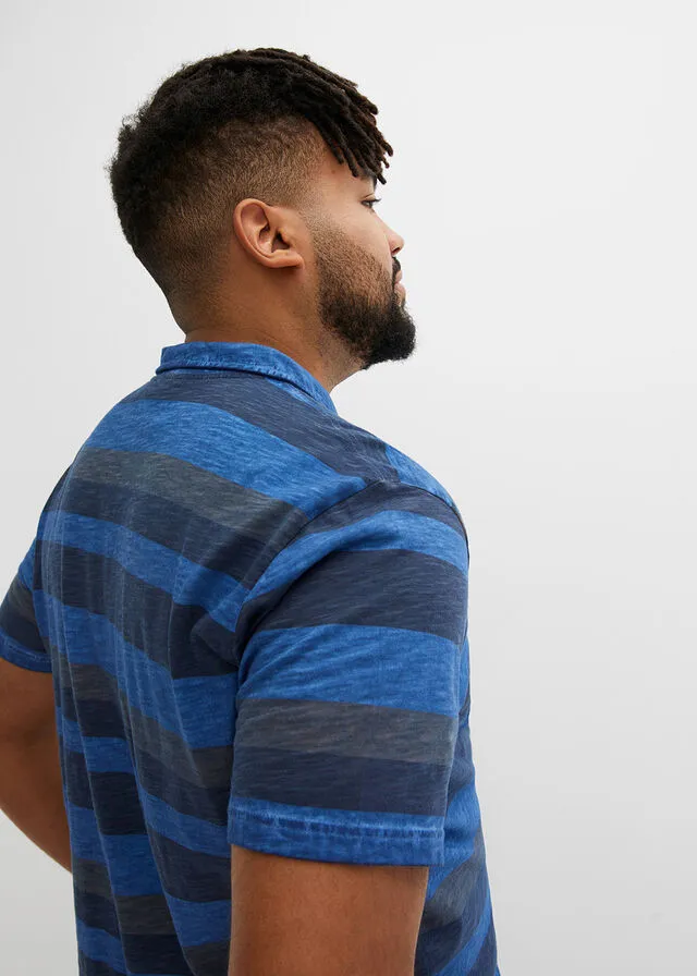 CAMISETA DE TIPO POLO AZUL OSCURONARANJA MATE DE RAYAS HORIZONTALES