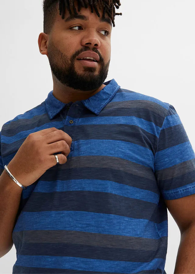 CAMISETA DE TIPO POLO AZUL OSCURONARANJA MATE DE RAYAS HORIZONTALES