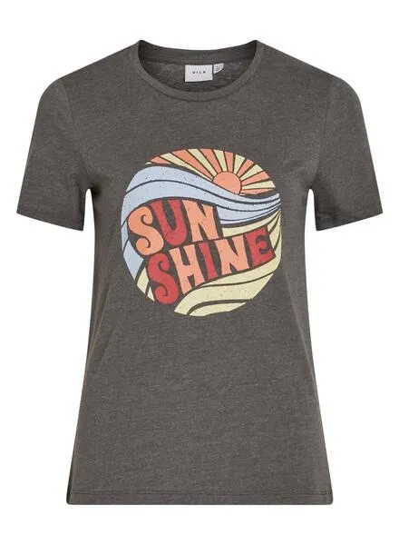 Camiseta Vila Visunshine Gris Oscuro Para Mujer