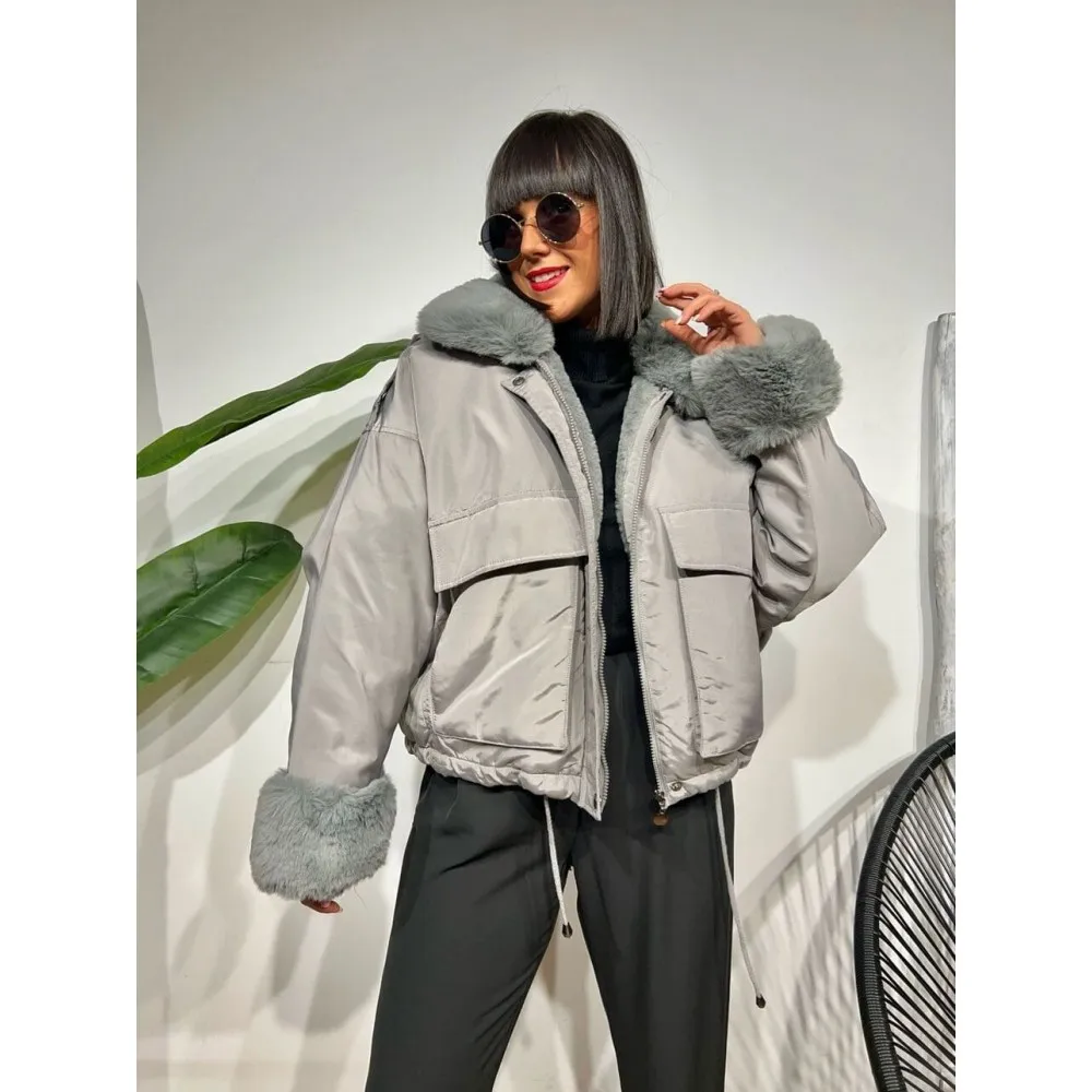 Cazadora Oversize Pelo MISCHA Gris Ceniza