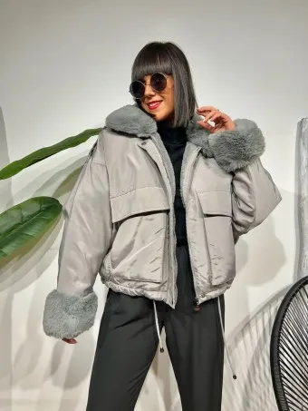 Cazadora Oversize Pelo MISCHA Gris Ceniza