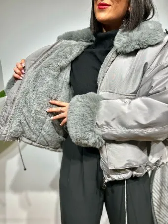 Cazadora Oversize Pelo MISCHA Gris Ceniza