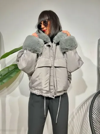 Cazadora Oversize Pelo MISCHA Gris Ceniza