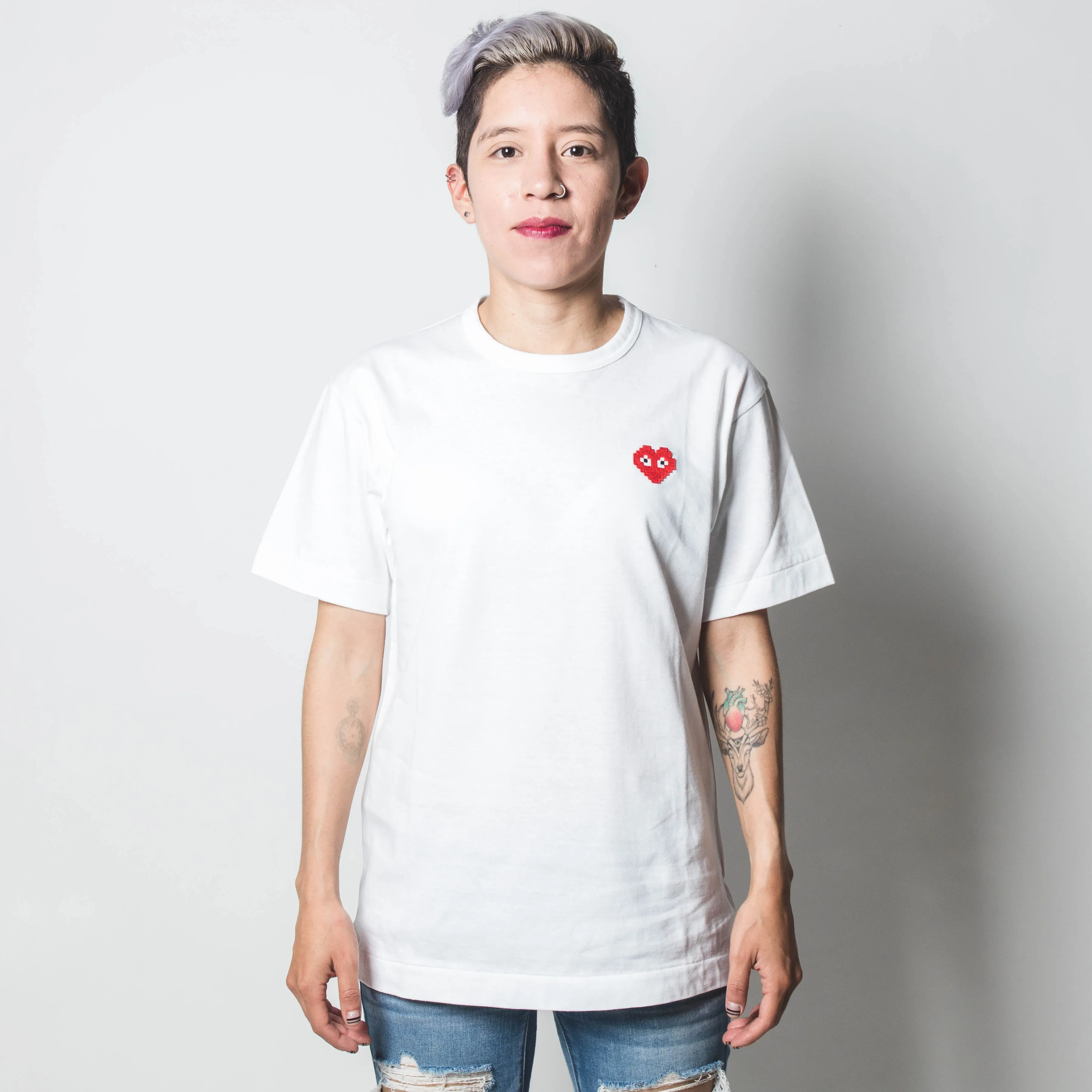 CDG PLAY X Invader W Red Heart Tee White M