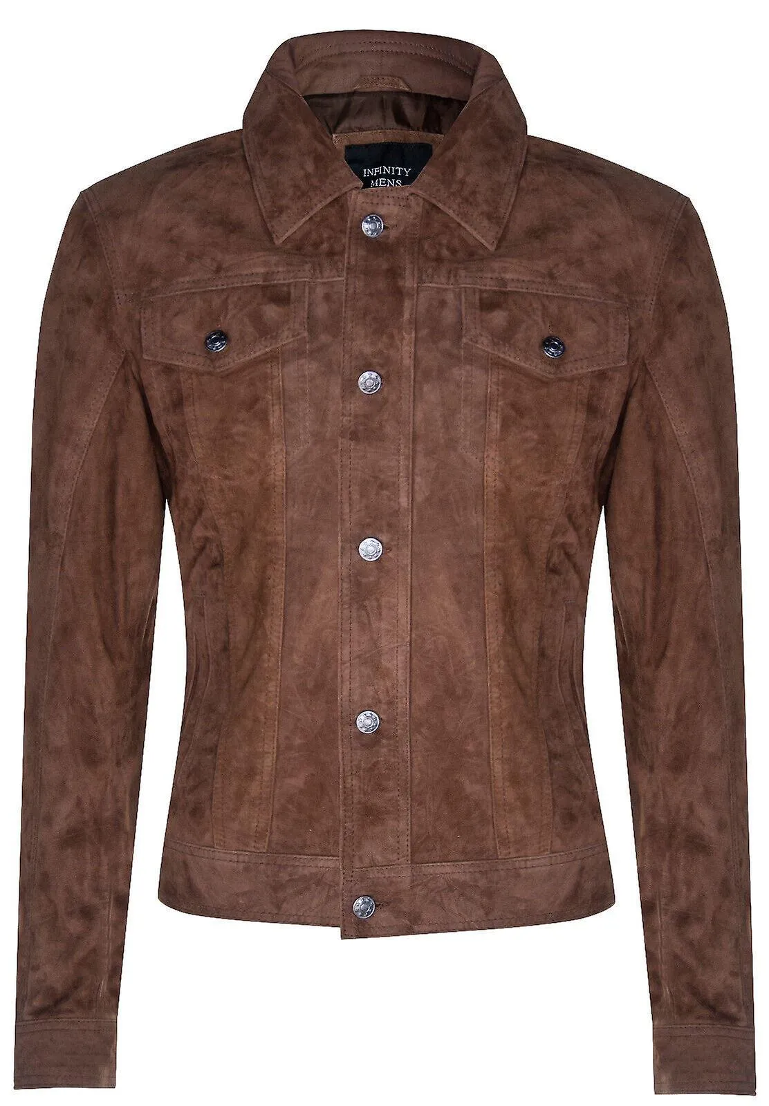 Chaqueta de cuero de mezclilla de gamuza de tabaco para hombre