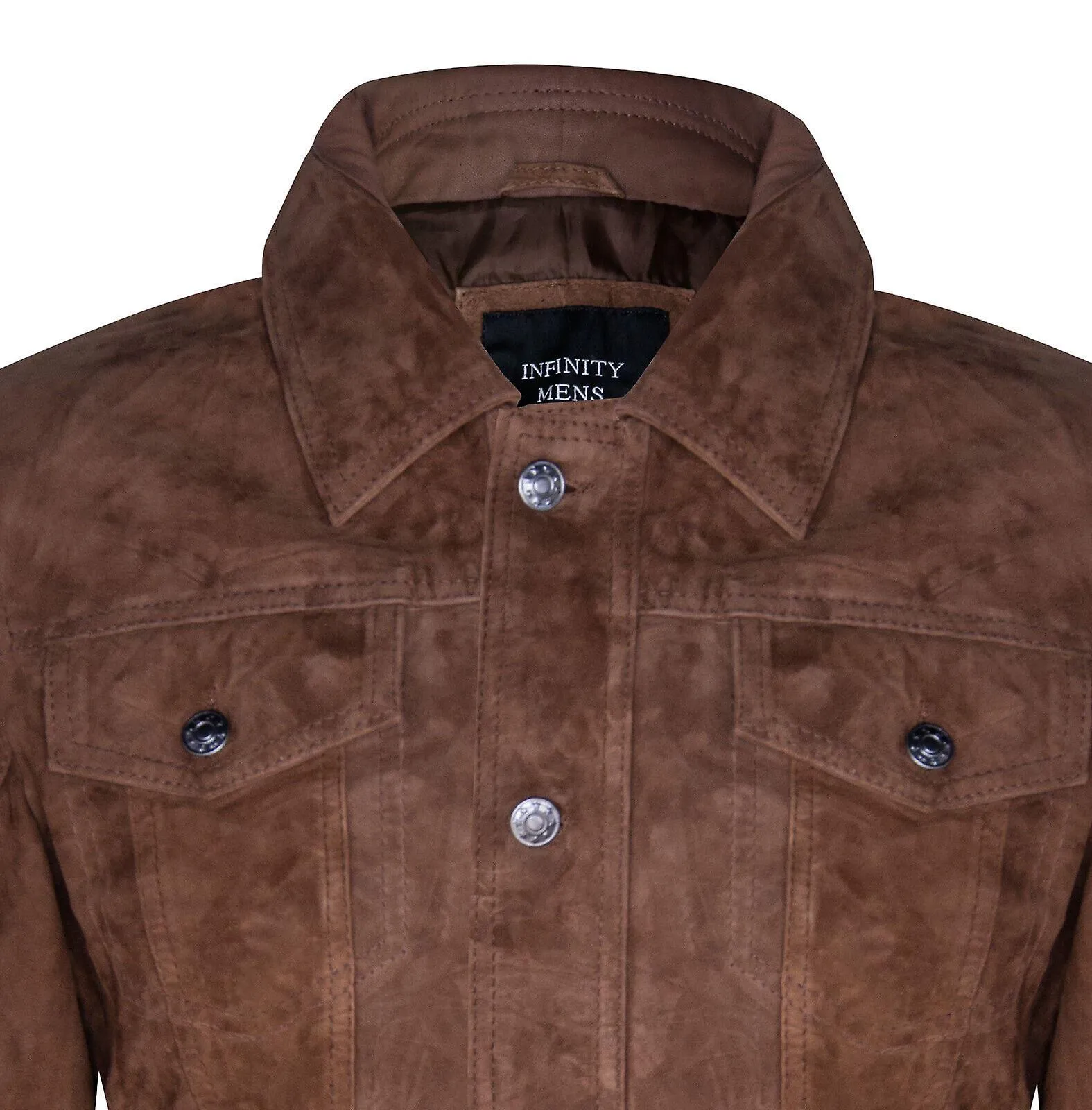 Chaqueta de cuero de mezclilla de gamuza de tabaco para hombre