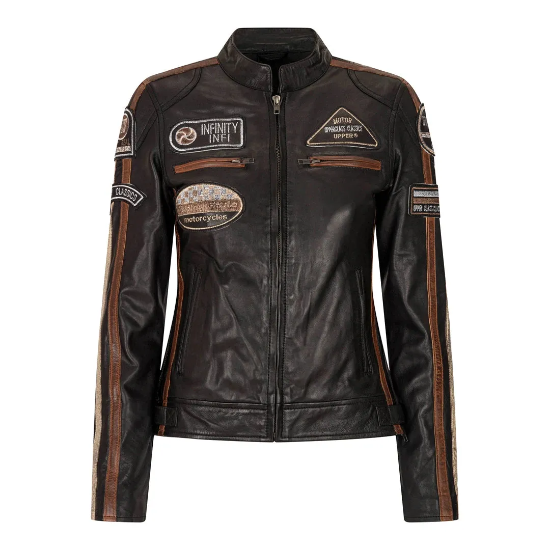 Chaqueta de motociclista de motos de cuero para mujeres