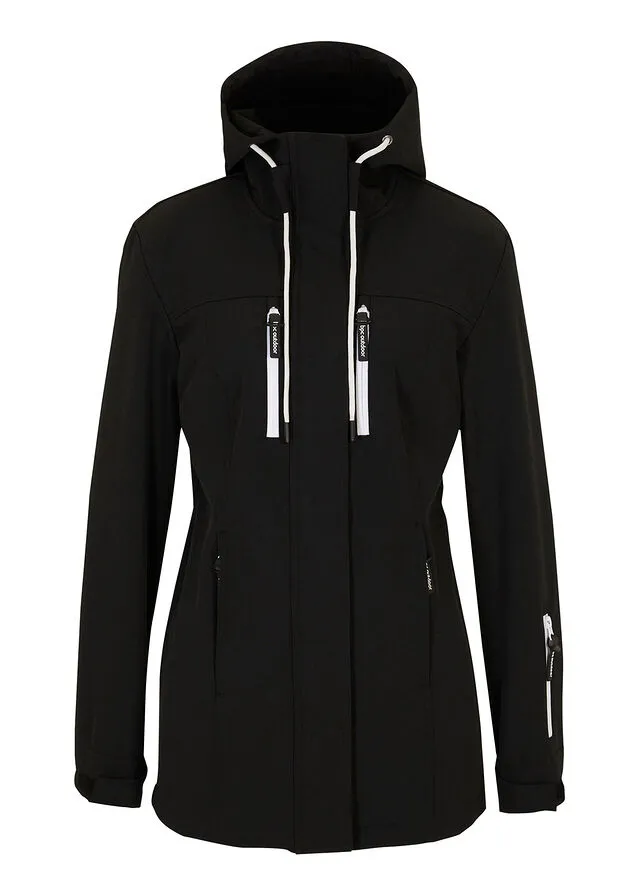 Chaqueta de softshell, repelente al agua Negro