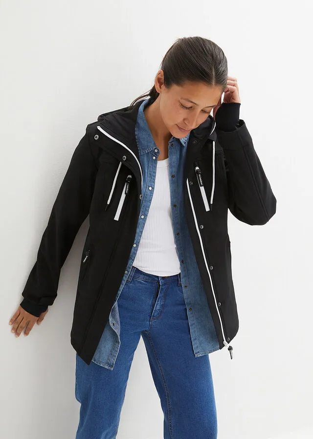 Chaqueta de softshell, repelente al agua Negro