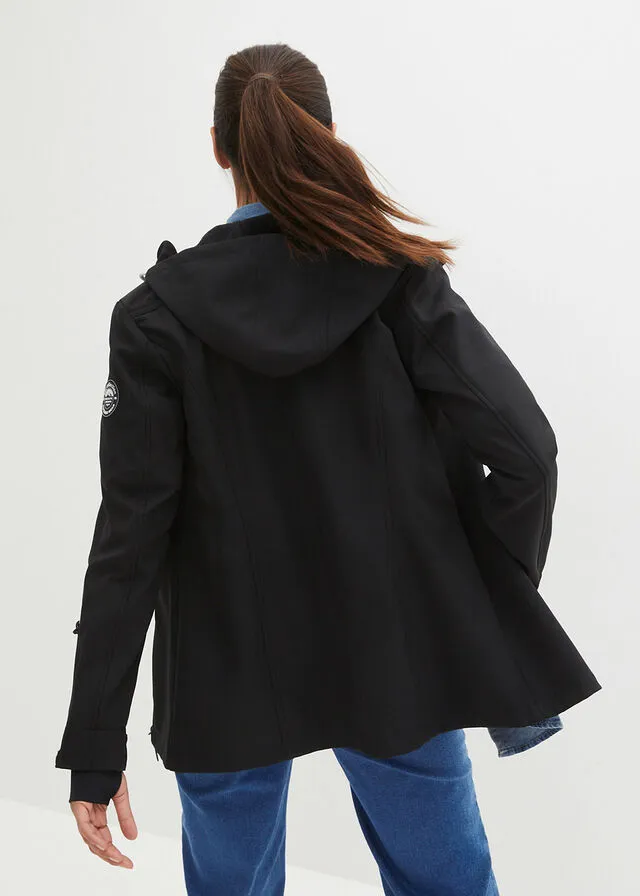 Chaqueta de softshell, repelente al agua Negro