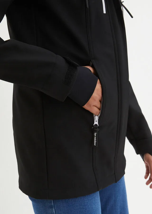 Chaqueta de softshell, repelente al agua Negro