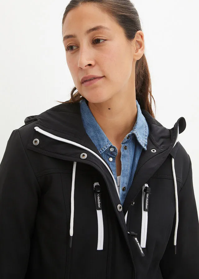 Chaqueta de softshell, repelente al agua Negro