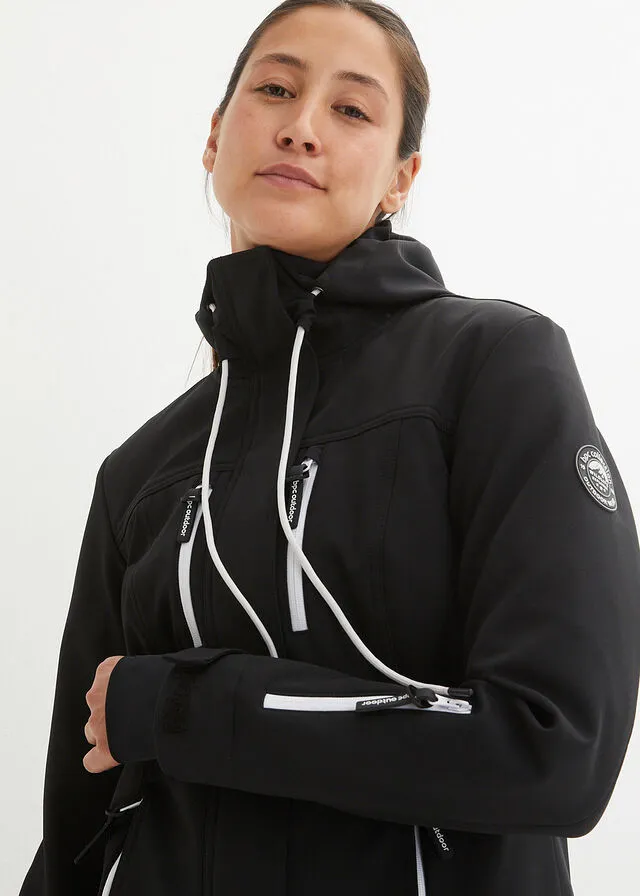 Chaqueta de softshell, repelente al agua Negro