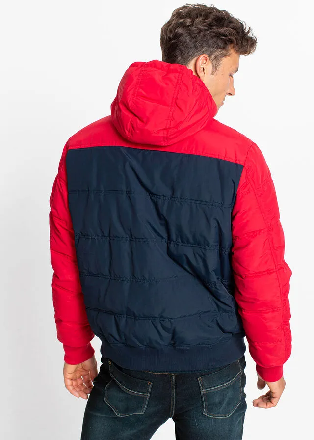Chaqueta guateada de invierno con capucha Rojo/blanco/azul oscuro de rayas horizontales