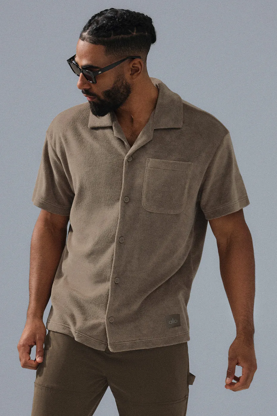 COASTAL TERRY BUTTON UP  GRAVEL