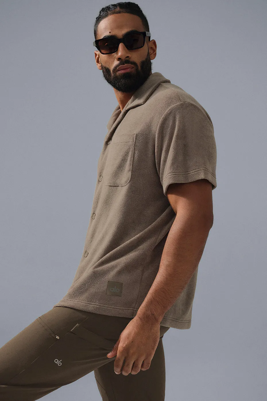 COASTAL TERRY BUTTON UP  GRAVEL