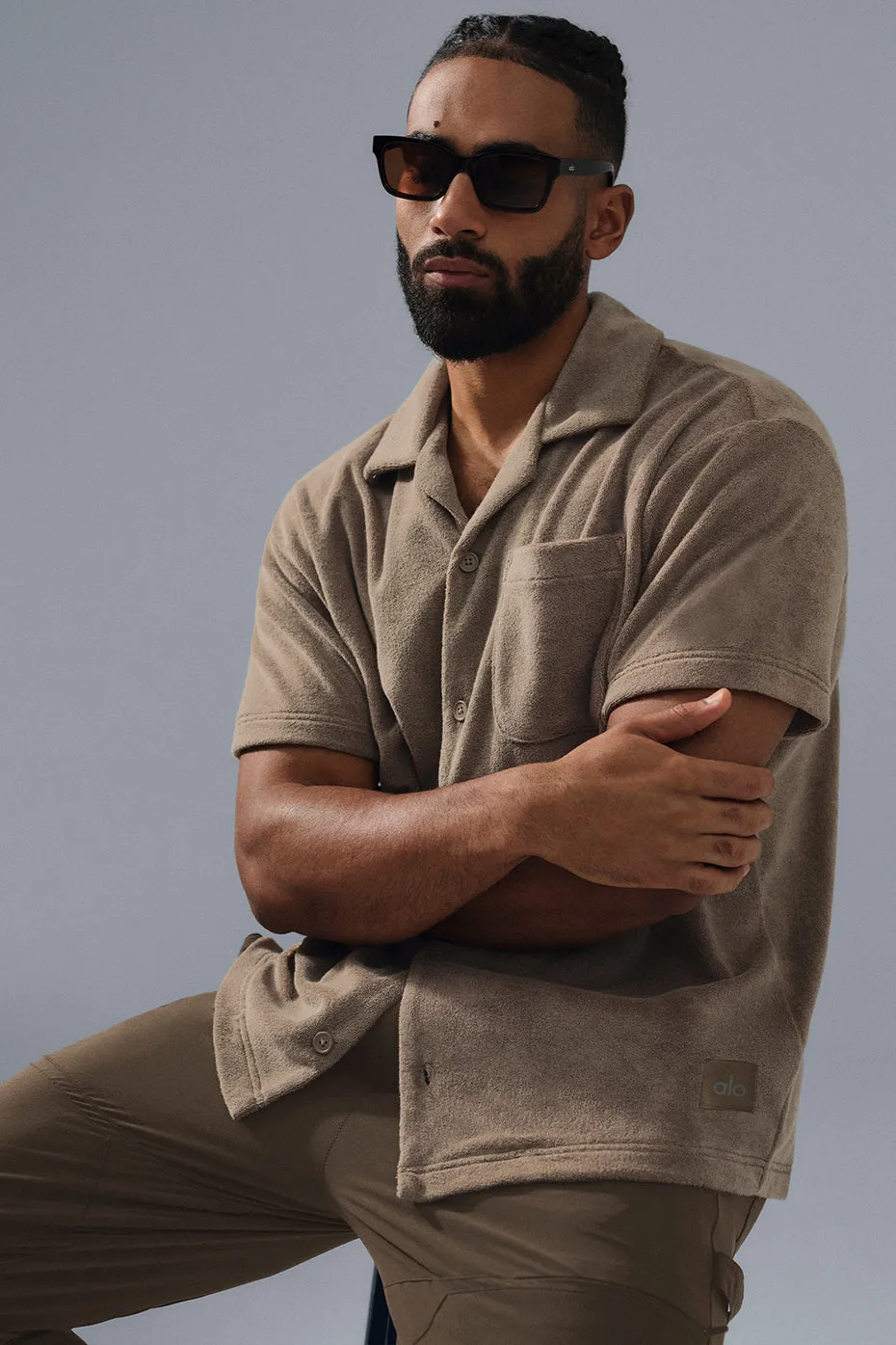 COASTAL TERRY BUTTON UP  GRAVEL