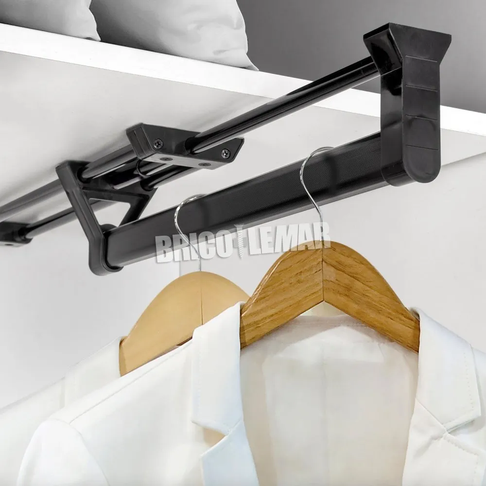 Colgador extraíble Keeper para armario 350mm aluminio pintado negro Emuca