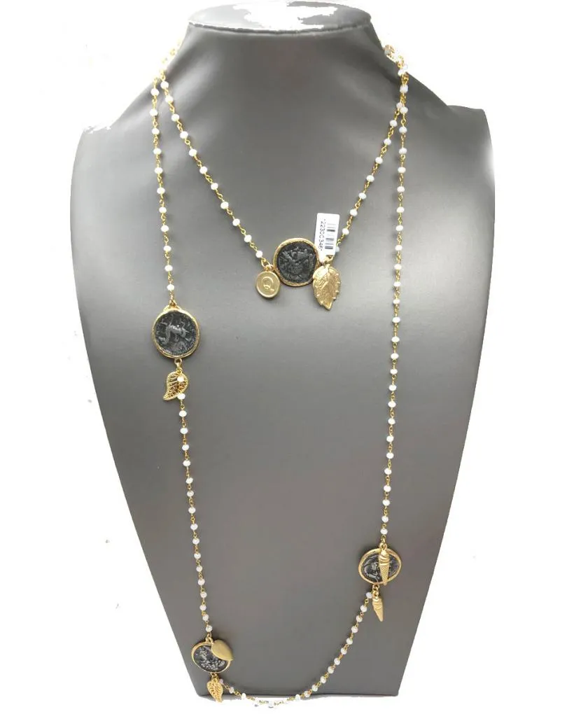 COLLARES LARGOS BLANCOS PARA MUJER CON MONEDAS GRANDES