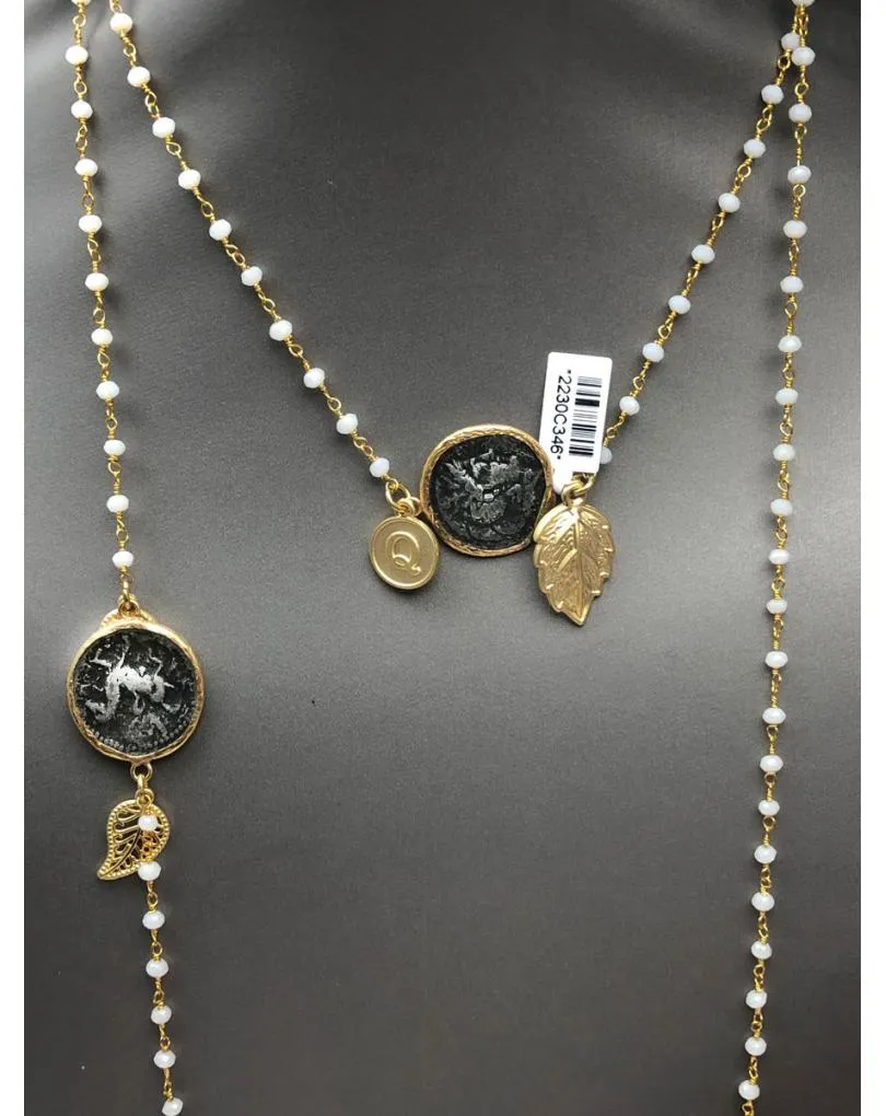 COLLARES LARGOS BLANCOS PARA MUJER CON MONEDAS GRANDES