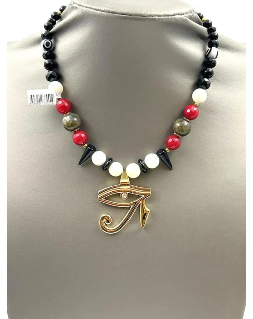 COLLARES ORIGINALES EN BLANCO NEGRO Y ROJO CON OJO ORUS
