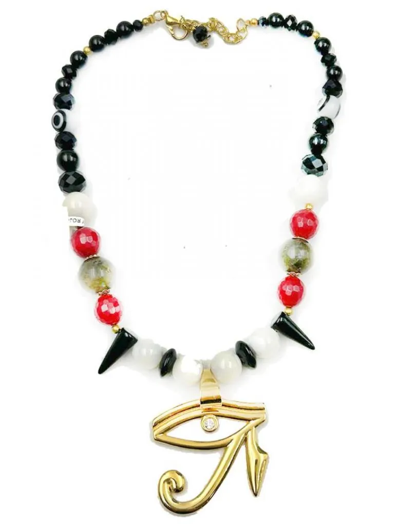 COLLARES ORIGINALES EN BLANCO NEGRO Y ROJO CON OJO ORUS