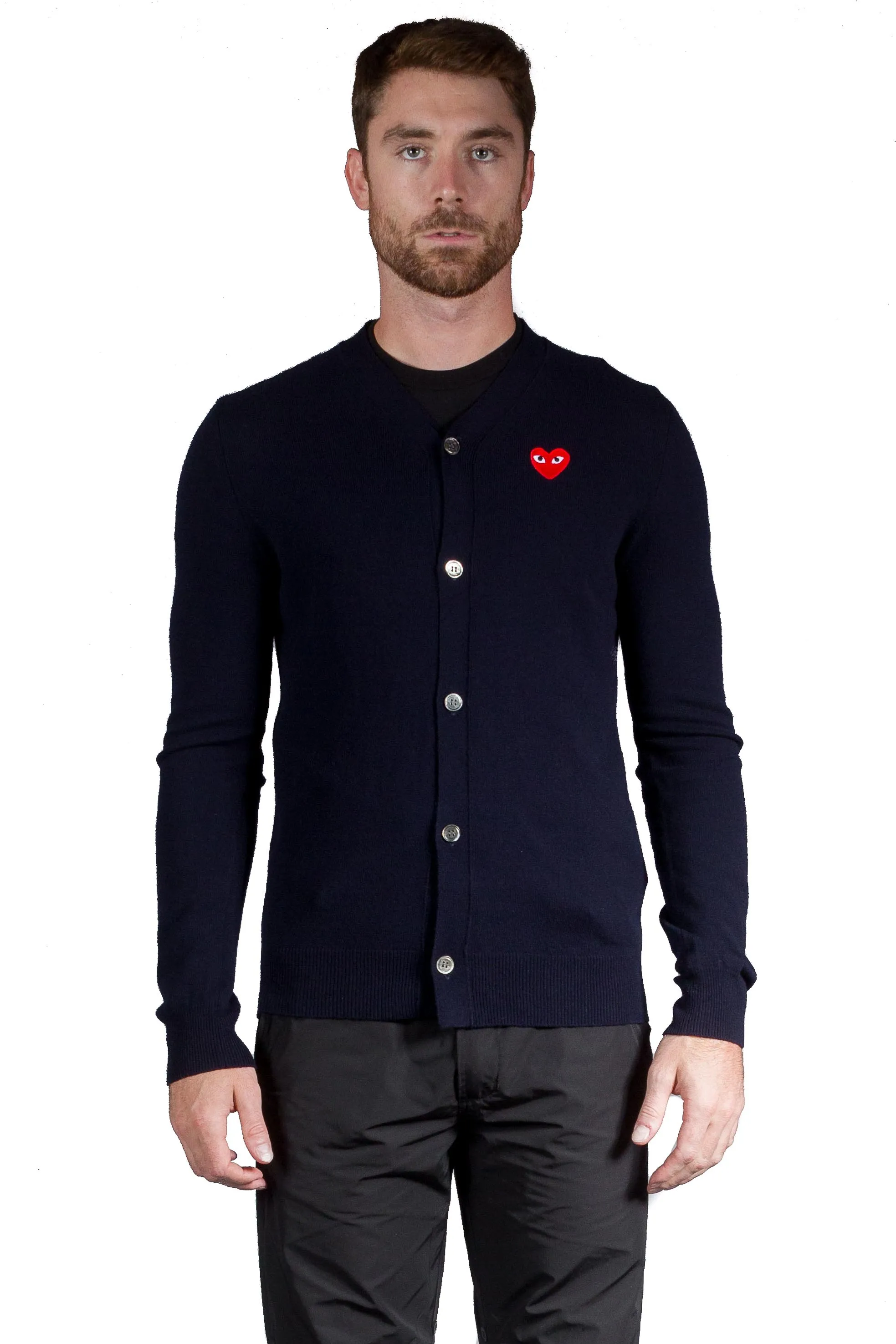Comme Des Garcons Play Red Heart Logo Cardigan Navy