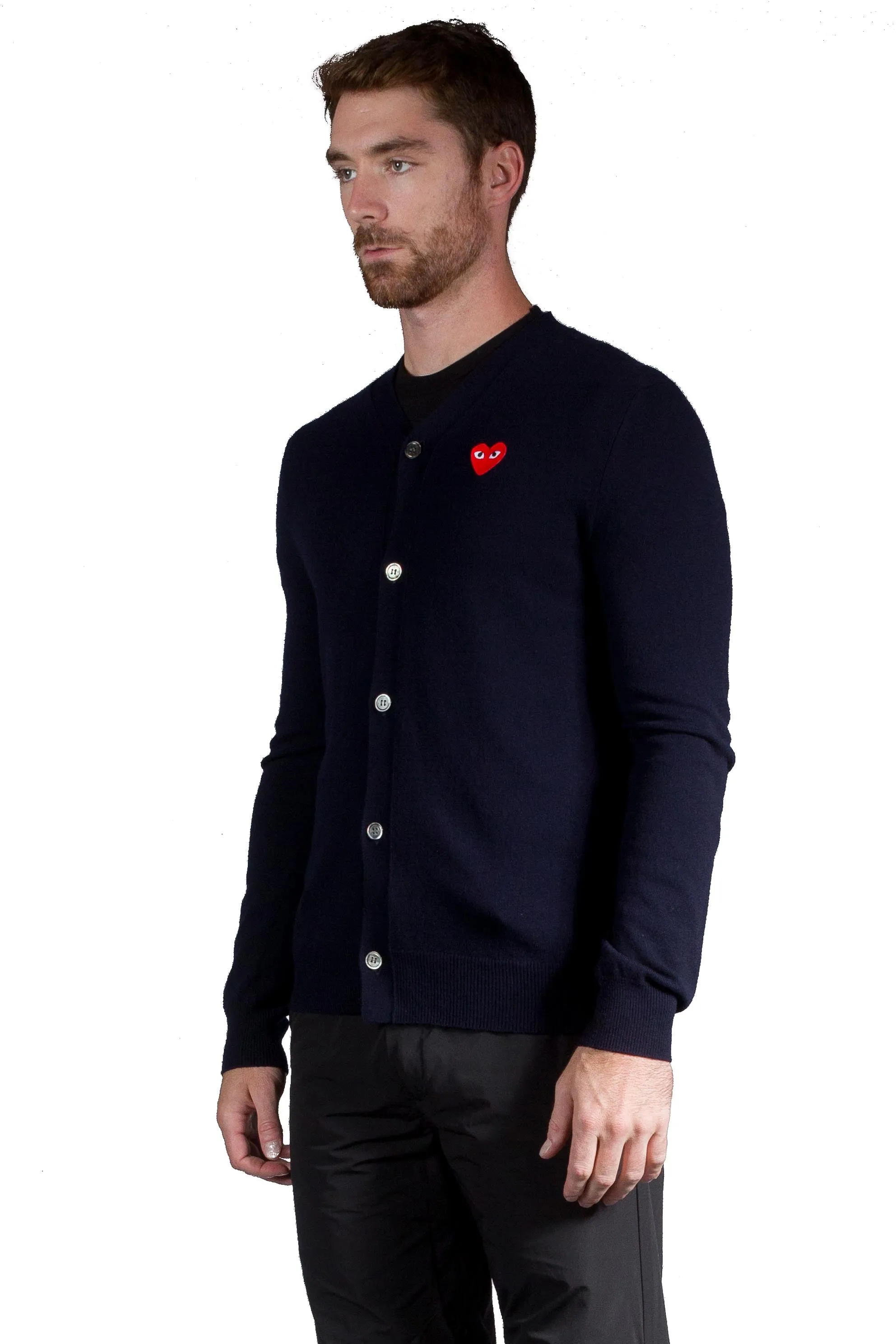 Comme Des Garcons Play Red Heart Logo Cardigan Navy