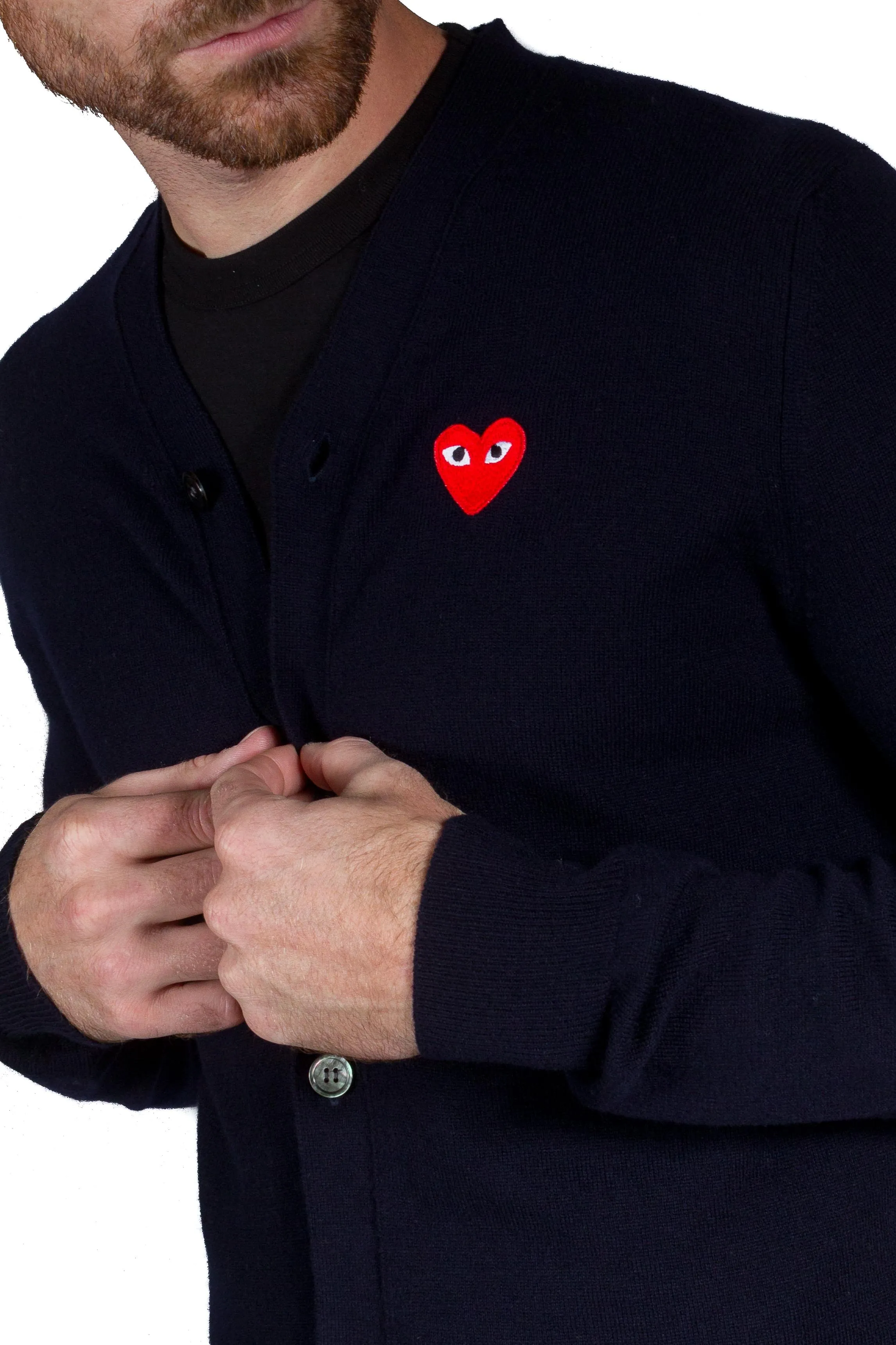 Comme Des Garcons Play Red Heart Logo Cardigan Navy
