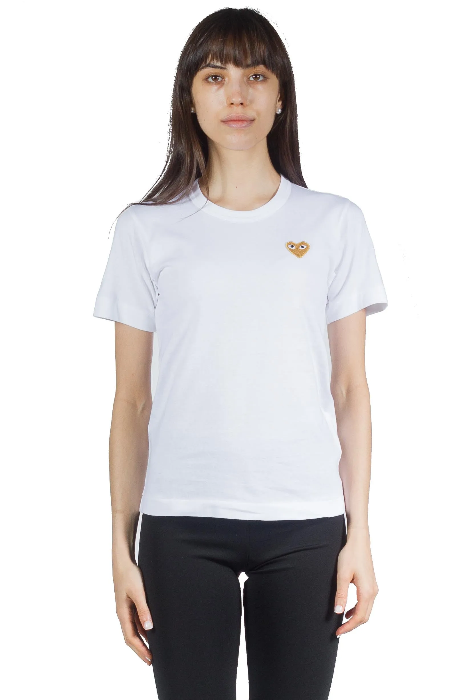 Comme Des Garcons Play W Gold Heart Logo Tee White