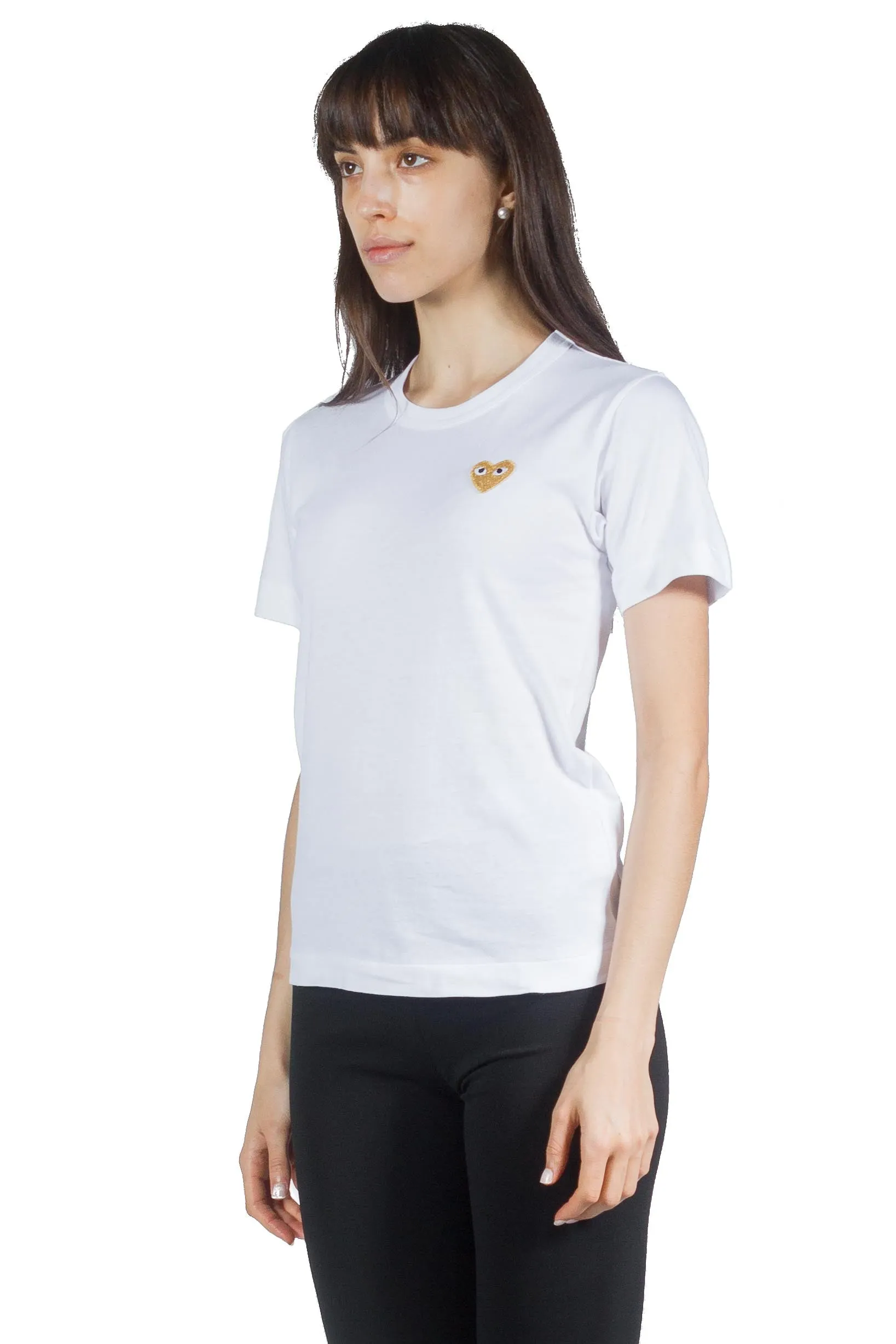 Comme Des Garcons Play W Gold Heart Logo Tee White