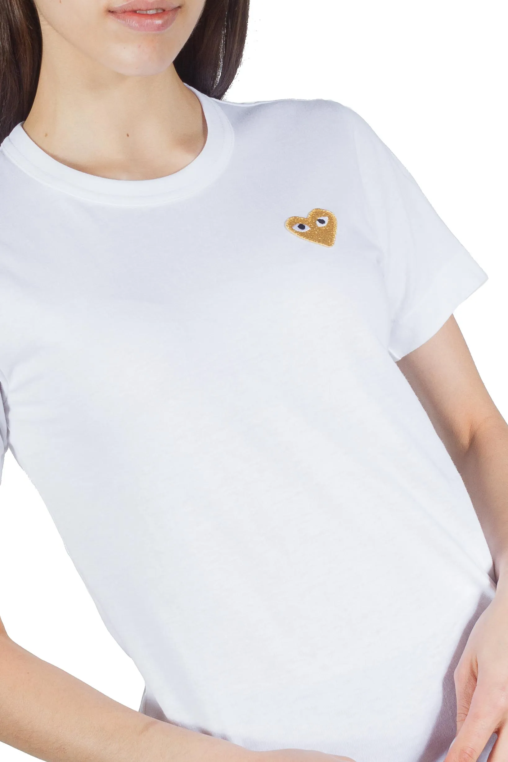 Comme Des Garcons Play W Gold Heart Logo Tee White