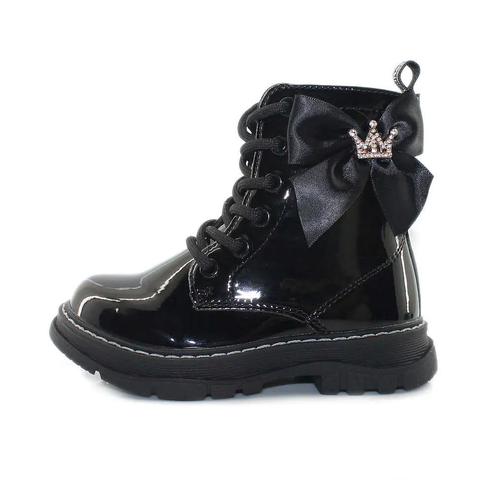 Conguitos Bota Militar Charol Negro Corona