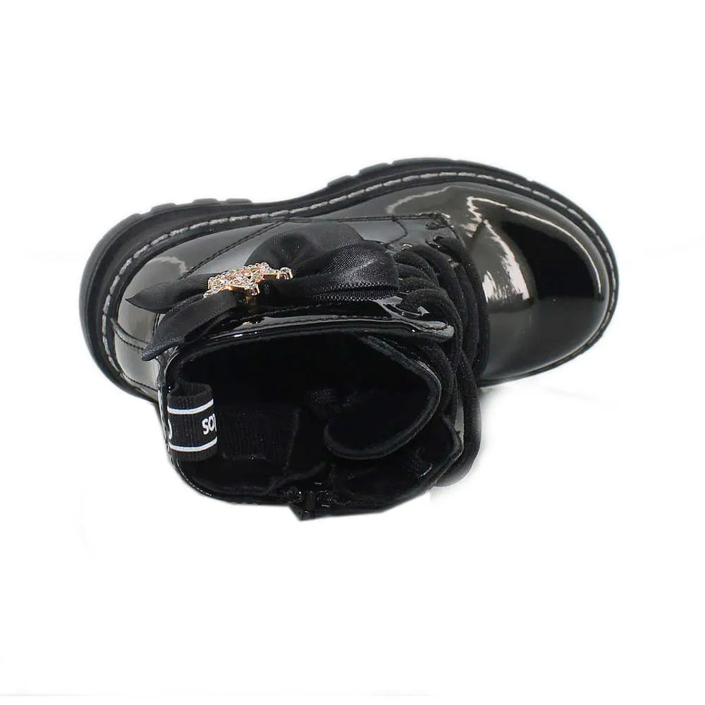 Conguitos Bota Militar Charol Negro Corona