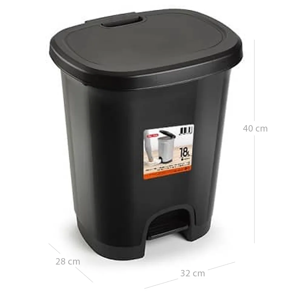 Cubo Basura Plastico Apertura Pedal 18 Litros Negro