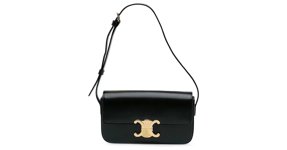Céline Celine Negro Adolescente Brillante Piel de Ternera Triomphe Bandolera 