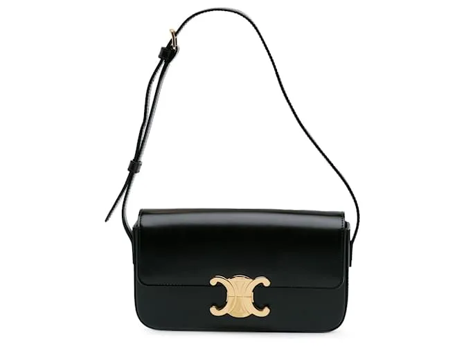 Céline Celine Negro Adolescente Brillante Piel de Ternera Triomphe Bandolera 