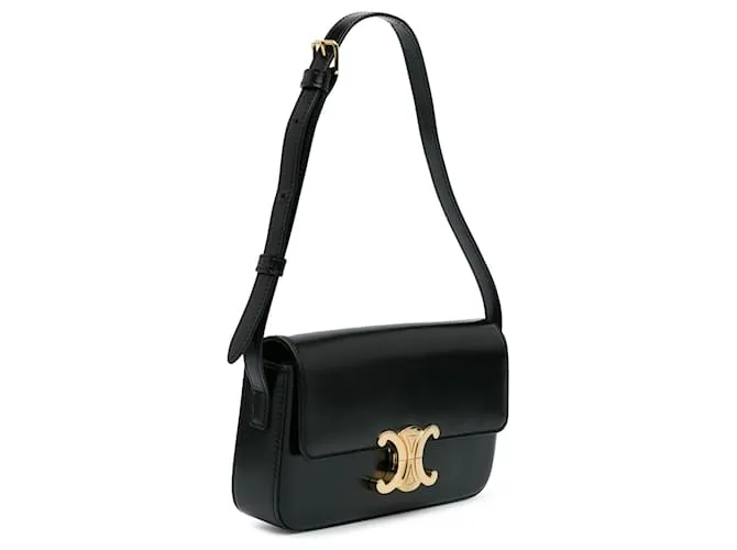Céline Celine Negro Adolescente Brillante Piel de Ternera Triomphe Bandolera 