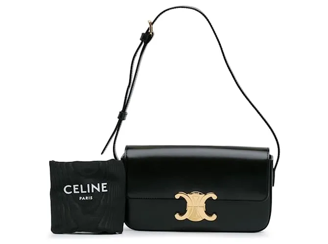 Céline Celine Negro Adolescente Brillante Piel de Ternera Triomphe Bandolera 