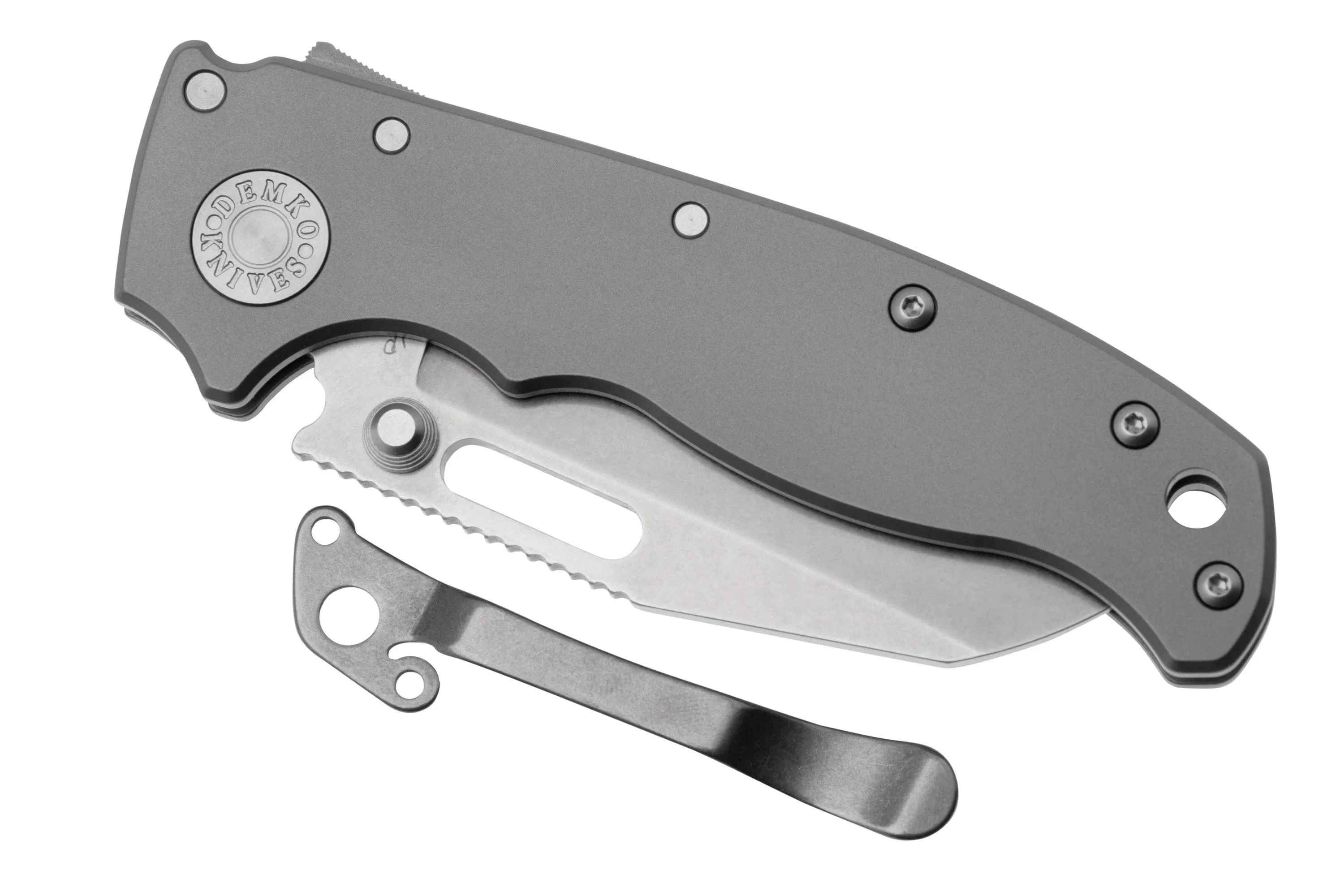 DEMKO KNIVES AD20.5 SHARKLOCK CPM 20CV SHARK FOOT AD20520CVTISF SMOOTH TITANIUM, NAVAJA