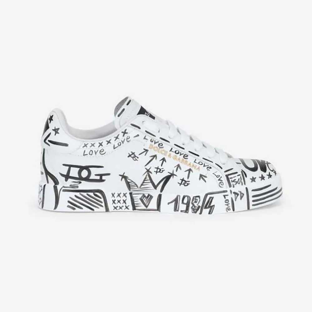 Dolce Gabbana Zapatillas Portofino D&G unisex de piel de becerro pintadas a mano
