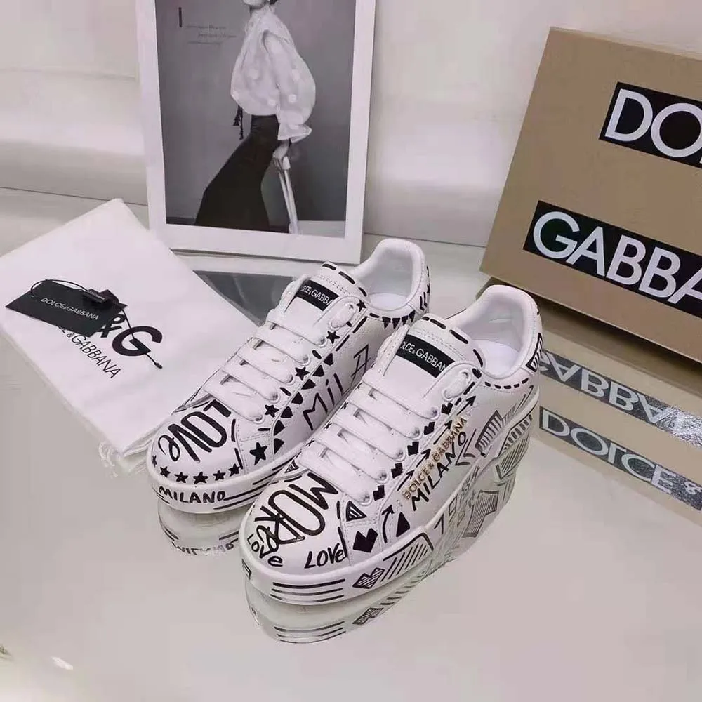 Dolce Gabbana Zapatillas Portofino D&G unisex de piel de becerro pintadas a mano