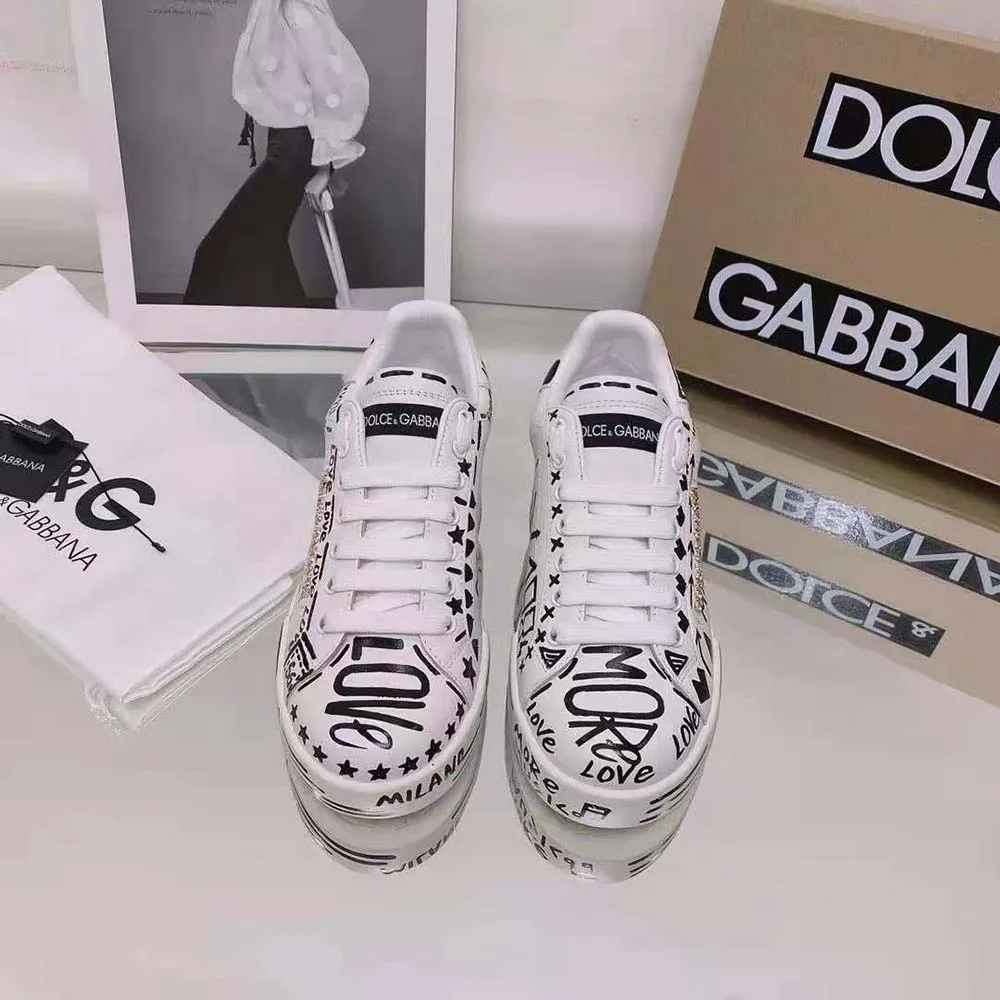 Dolce Gabbana Zapatillas Portofino D&G unisex de piel de becerro pintadas a mano
