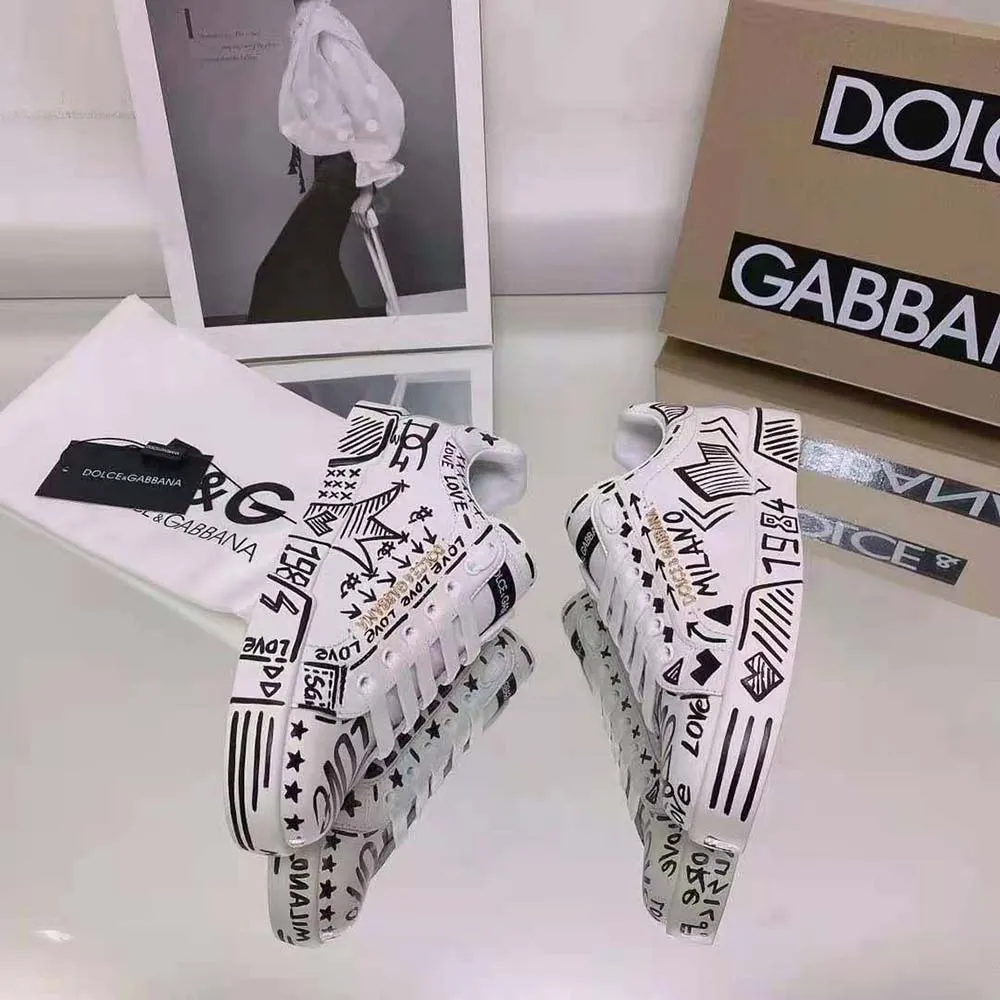 Dolce Gabbana Zapatillas Portofino D&G unisex de piel de becerro pintadas a mano