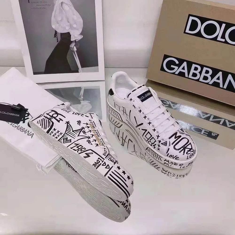 Dolce Gabbana Zapatillas Portofino D&G unisex de piel de becerro pintadas a mano