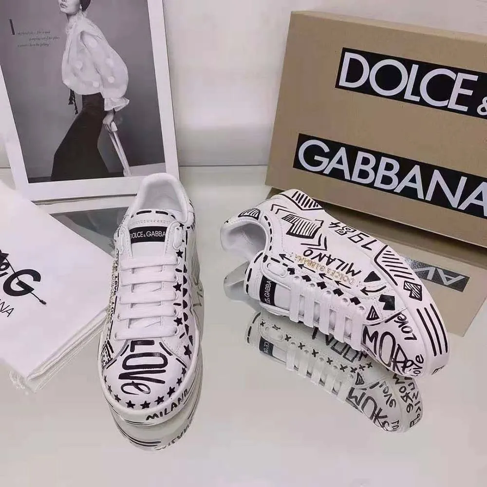 Dolce Gabbana Zapatillas Portofino D&G unisex de piel de becerro pintadas a mano